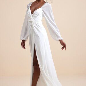 Lulus Composed Soiree White Twist-front Long Sleeve Maxi Dress - Size XL